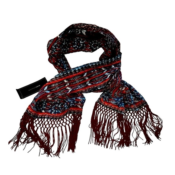 BCBG MAXAZRIA Cranberry Red Print Silk Scarf. - Picture 1 of 16